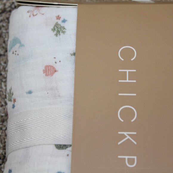 Chick Pea Muslin Baby Swaddle Blanket Set Ocean Sea Life Blue Striped NWT RARE - Picture 2 of 5